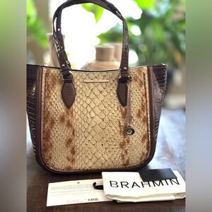NWT Brahmin Small Lena Satchel/Shoulder Bag in Honey Carlisle